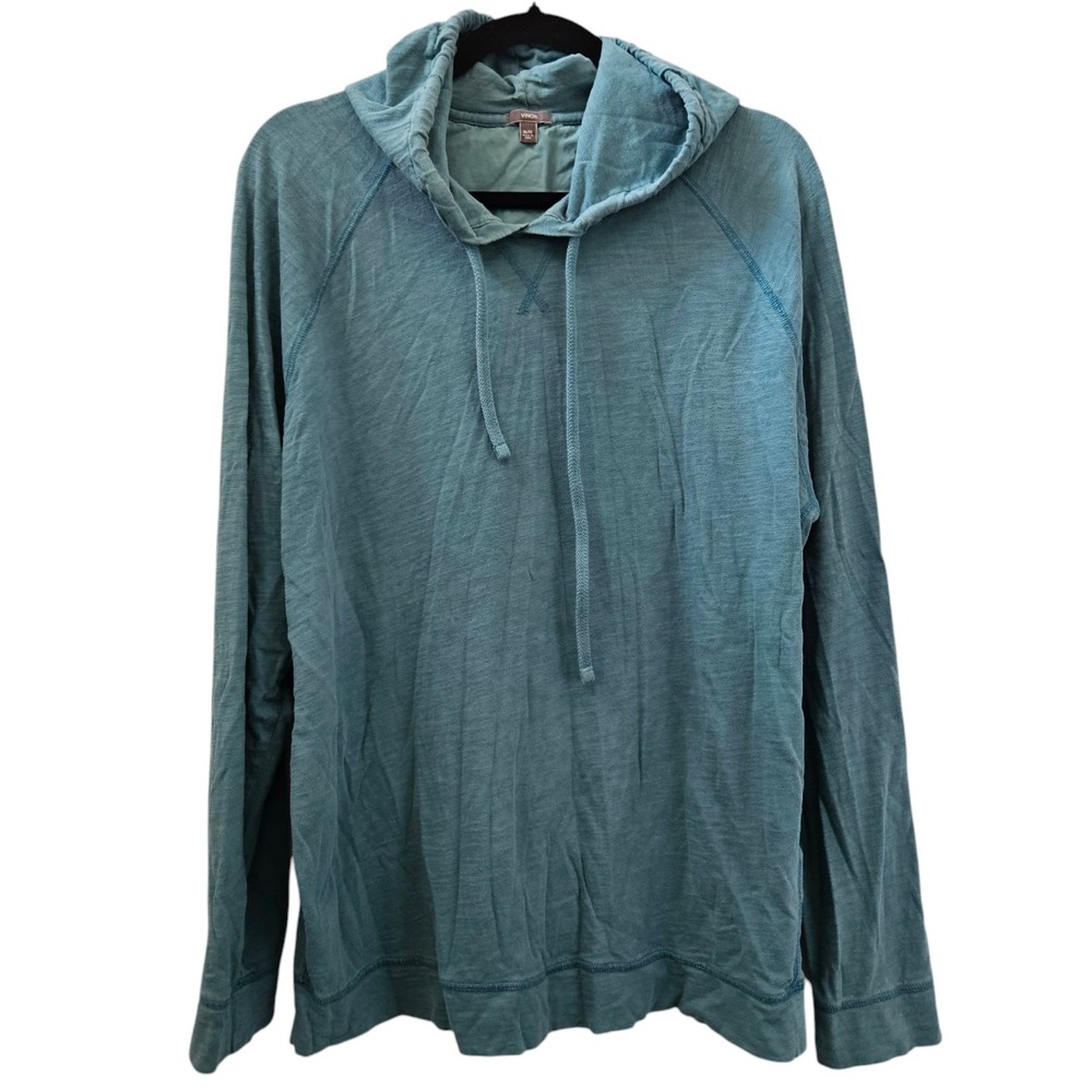 Vince Sweater Mens XL Pullover Hooded Blue Heathered Cotton Comfort‎ Long Sleeve